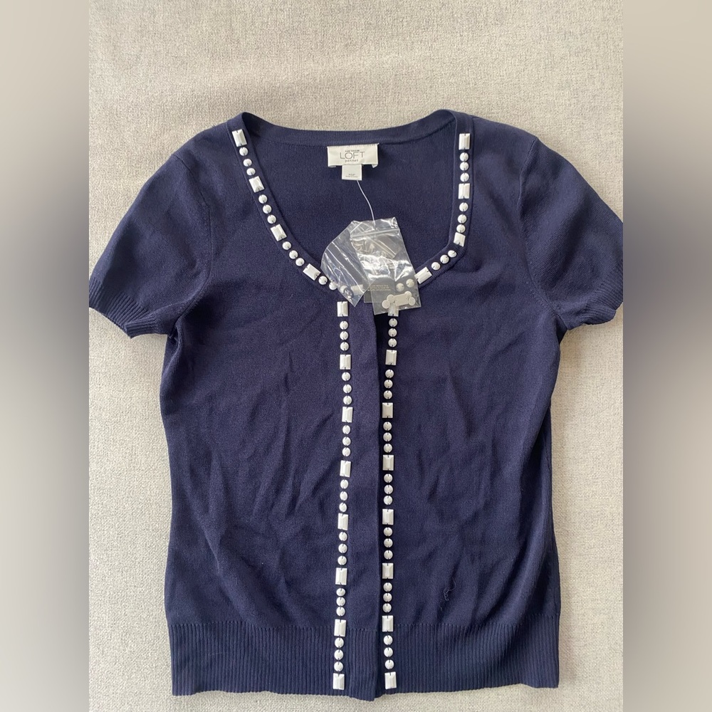 NWT LOFT Crop Cardigan with Beaded Detail